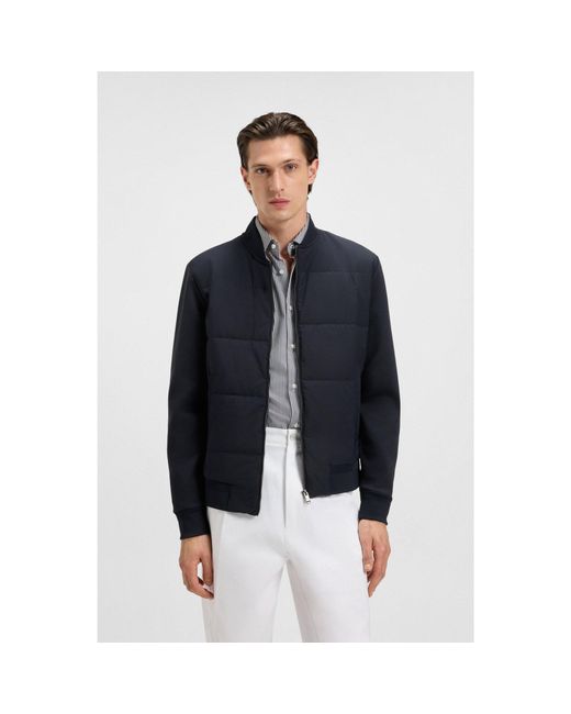 Boss Blue Cotton-Blend Zip-Up Sweatshirt With Padded Front for men