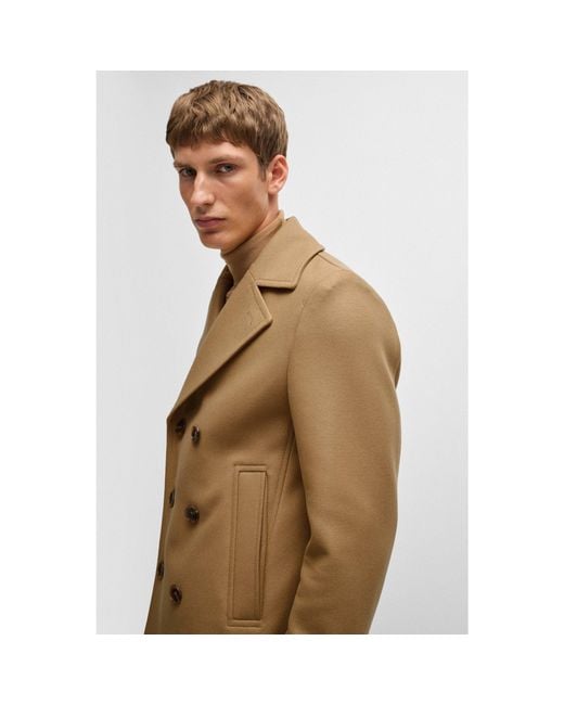 BOSS Slim Fit Double Breasted Short Coat in Brown for Men Lyst UK