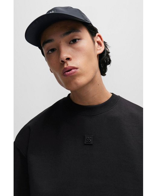 HUGO Black Stretch-cotton Regular-fit Sweatshirt With Stacked Logo for men