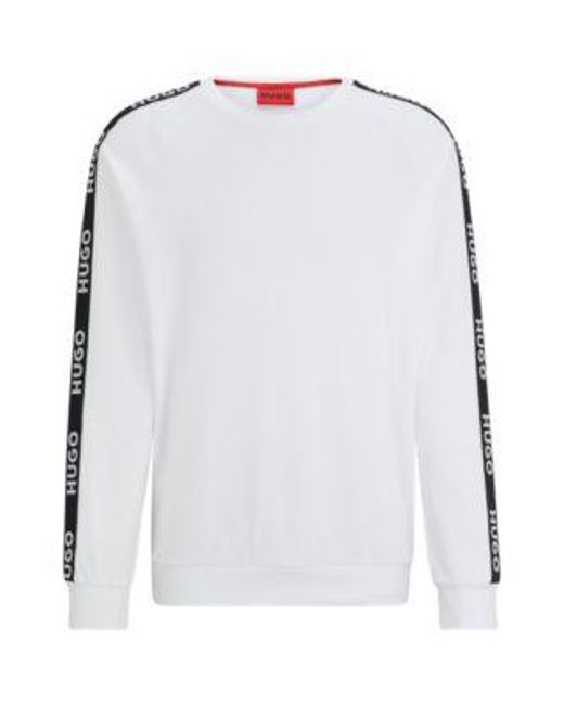 Sweat en molleton de coton avec ruban logo et bas de manches côtelés HUGO pour homme en coloris White