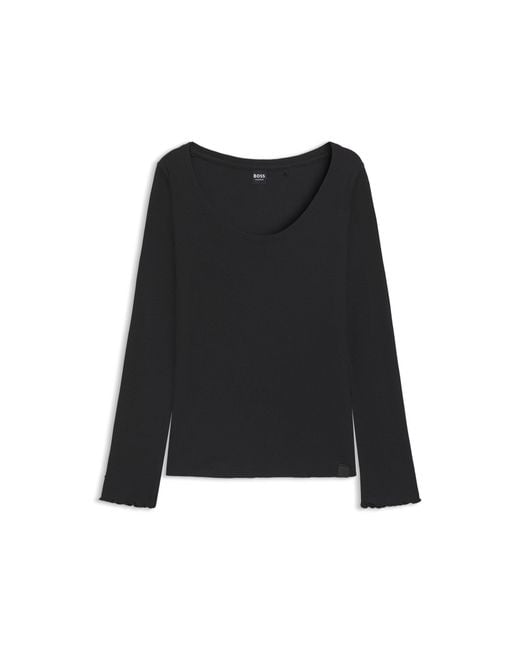 Boss Black Cotton-Blend Pyjama Top With Waffle Structure