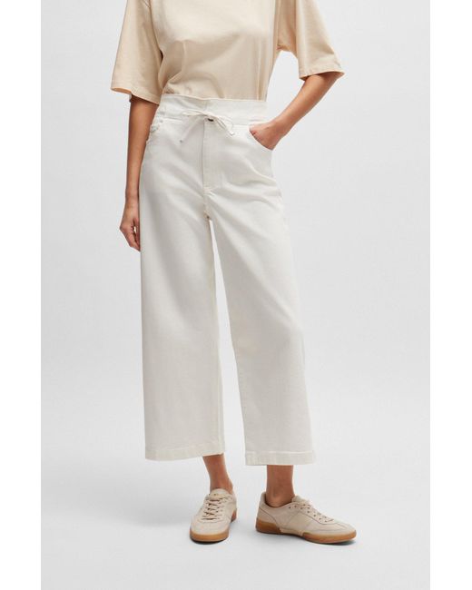 Boss White Relaxed-fit Trousers