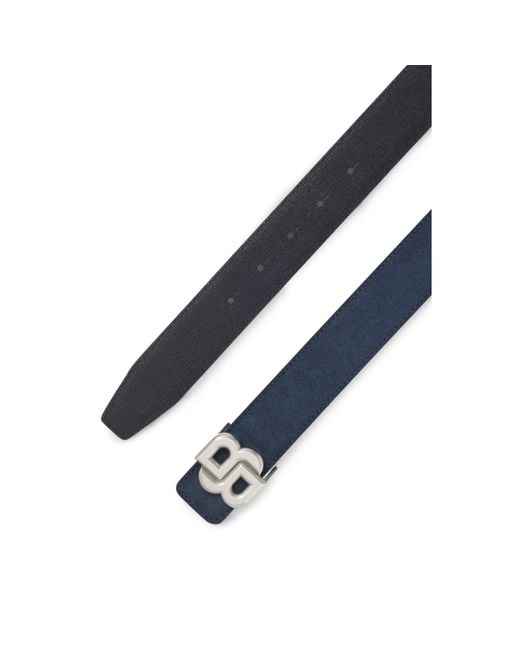 Boss Blue Reversible Leather Belt With Double B Buckle for men