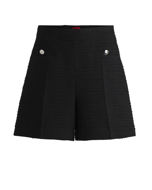 HUGO Black Shorts Aus Bouclé Mit Stack-Logo-Knöpfen