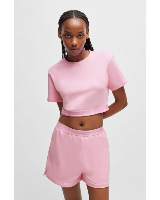 HUGO Pink Relaxed-fit T-shirt With Logo Waistband