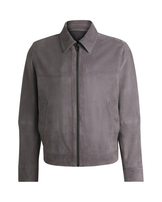 Boss Regular-Fit Jas Van Zachte Suède Met Ritssluiting Aan De Voorkant in het Gray voor heren