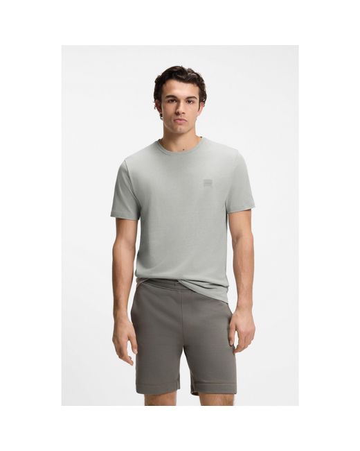 Boss Gray Cotton-Jersey T-Shirt With Logo Patch for men