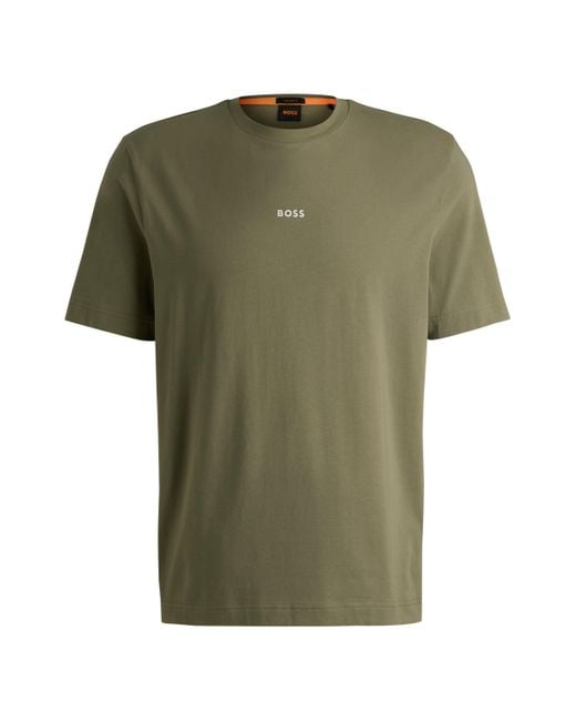 Boss Relaxed-Fit T-Shirt aus Stretch-Baumwolle mit Logo-Print in Green für Herren