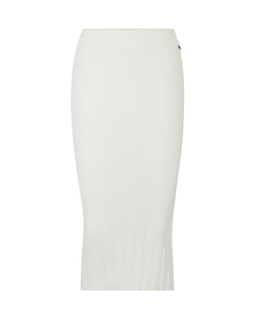 HUGO White Slim-fit Tube Skirt With Irregular Ribbed Structure