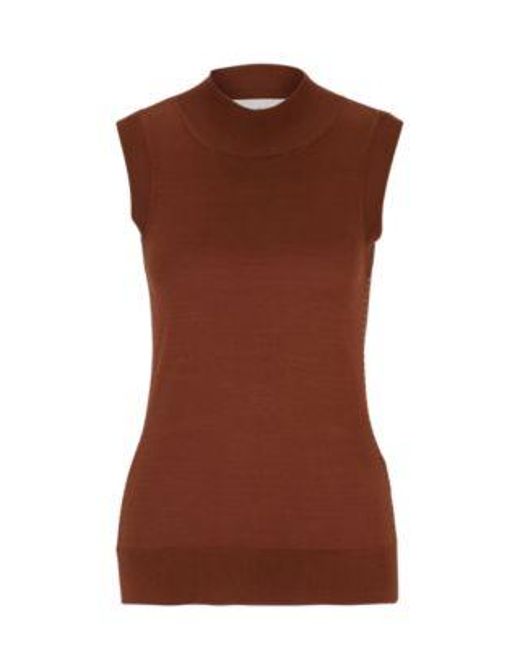 Top sans manches en soie à col montant Boss en coloris Brown