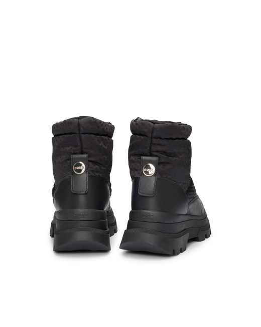 Boss Black Monogram-Pattern Slim-Fit Boots With Leather Trims