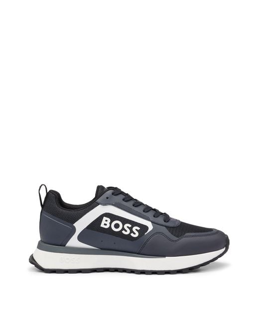 Boss White Mixed-material Lace-up Trainers With Faux Leather for men