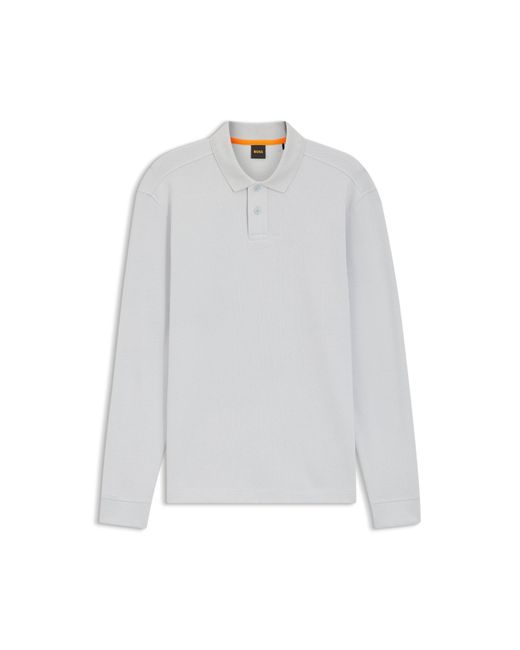 Boss Gray Cotton-Blend Polo Shirt With Waffle Structure for men