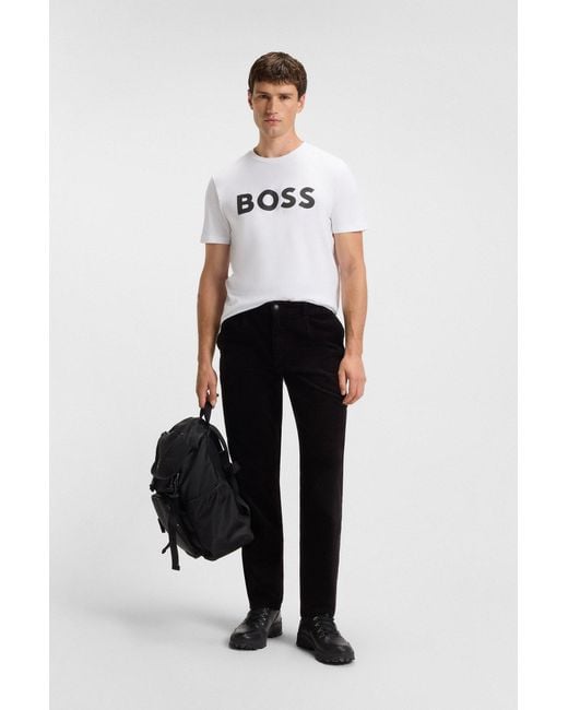 Boss T-Shirt Van Katoenen Jersey Met Grote Logoprint in het White voor heren