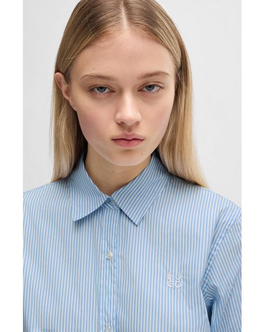 HUGO Blue Gestreifte Regular-Fit Bluse Aus Baumwoll-Mix