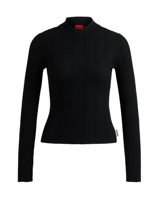 HUGO Black Slim-fit Sweater With Irregular Ribbed Structure