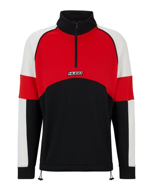 HUGO Sweatshirt Met Color-blocking En Motorsport-geïnspireerde Logopatch in het Red voor heren
