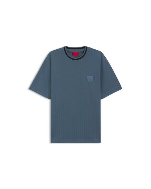 HUGO Blue Cotton-Blend T-Shirt With Drop-Needle Stripe for men