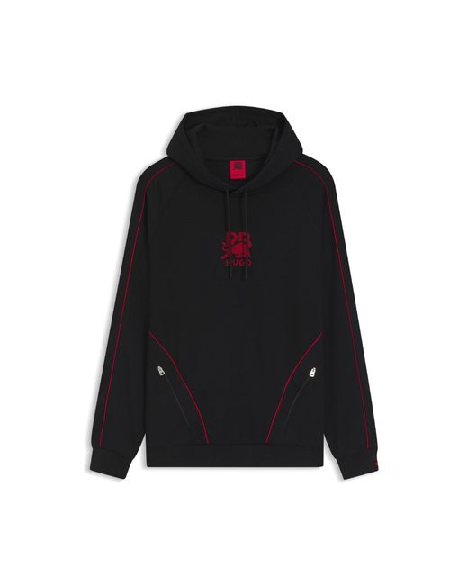 HUGO Black X Rb Stretch-Cotton Hoodie With Bull Motif for men