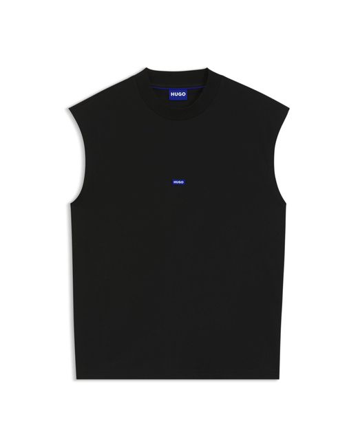 HUGO Black Sleeveless Cotton T-Shirt With Logo Patch for men
