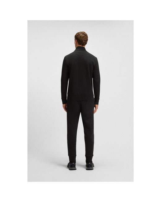 Boss Black Stretch-Cotton Zip-Up Sweatshirt With Logo Print for men