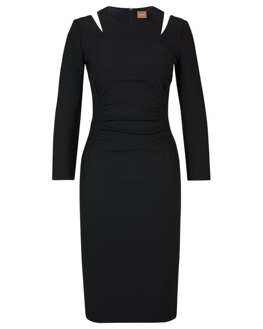 BOSS by HUGO BOSS Cotton Slim-fit Long-sleeved Dress With Cut-out ...