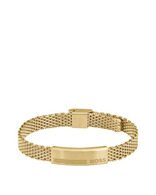 Bracelet chaîne milanaise dorée avec plaquette logotée Boss pour homme en coloris Metallic