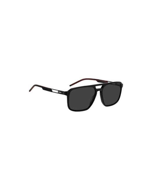 HUGO Black Acetate Sunglasses With Rubber Logo for men