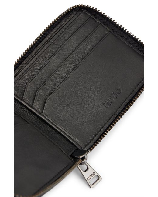 HUGO Black Matte-leather Ziparound Wallet With Stacked Logo for men
