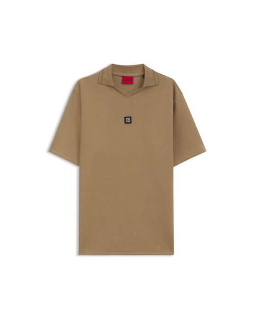 HUGO Natural Structured Cotton-Blend Polo Shirt With Johnny Collar for men