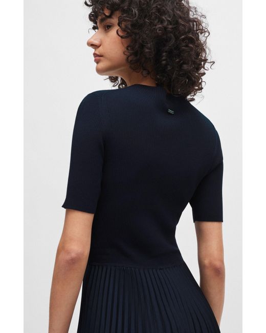 BOSS by HUGO BOSS Short-sleeved Dress With Knitted Top And Pliss Skirt ...