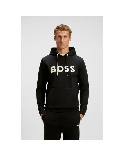 Boss Black Cotton-Blend Hoodie With Moulded Logo for men