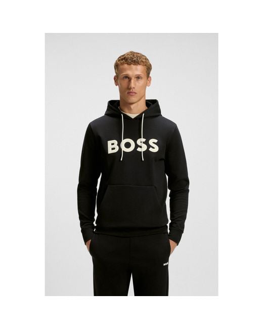 Boss Black Cotton-Blend Hoodie With Moulded Logo for men