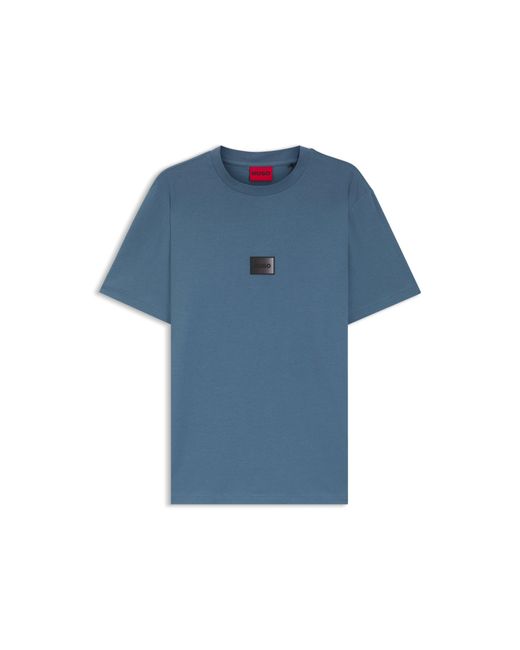 HUGO Blue Cotton-Jersey T-Shirt With Gradient Logo Label for men