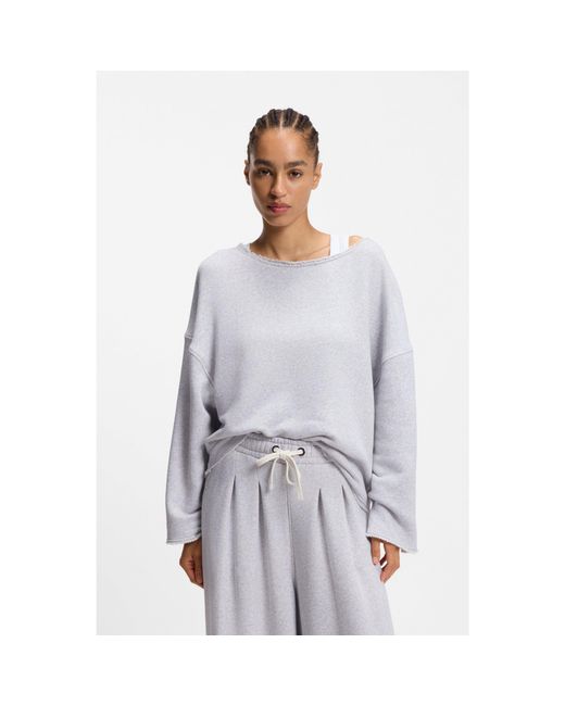 Boss Gray Loose-Fit Cotton-Blend Sweatshirt With Raw-Cut Edges