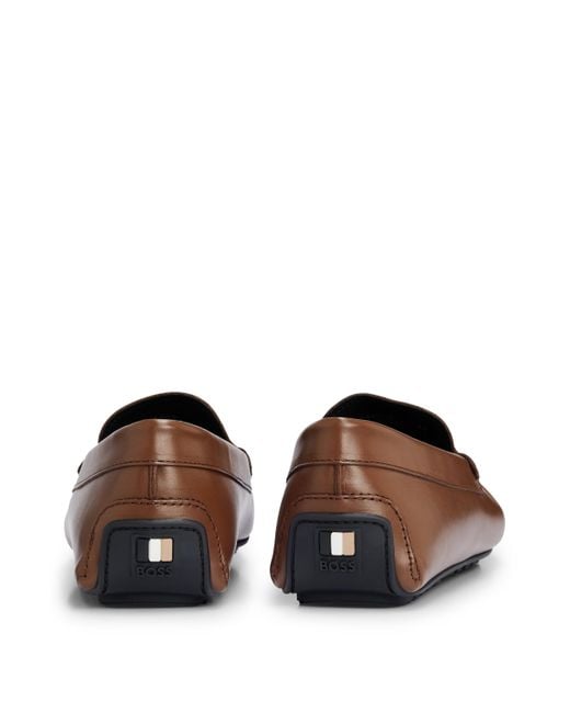 Boss Brown Nappa-leather Driver Moccasins With Emed Logo for men