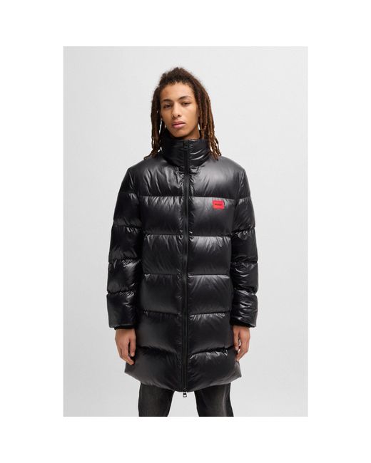 HUGO Black Water-Repellent Down Jacket With Logo Trim for men