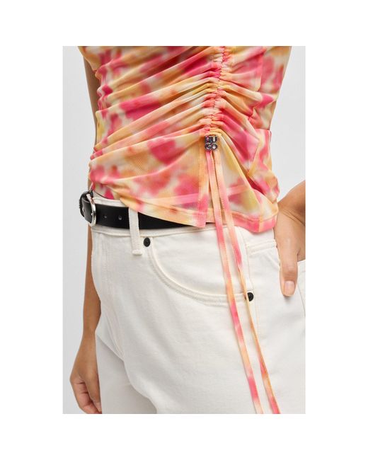 HUGO Printed-Mesh Top With Gathered Side