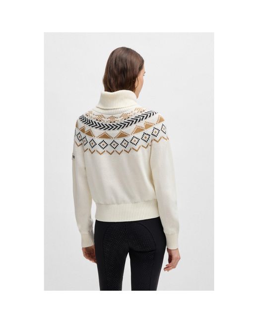 Boss White Equestrian Rollneck Sweater With Knitted Pattern