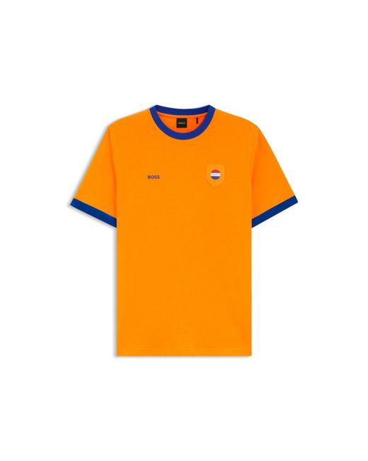 Boss Orange Stretch-Cotton T-Shirt With Country Flag And Logo for men
