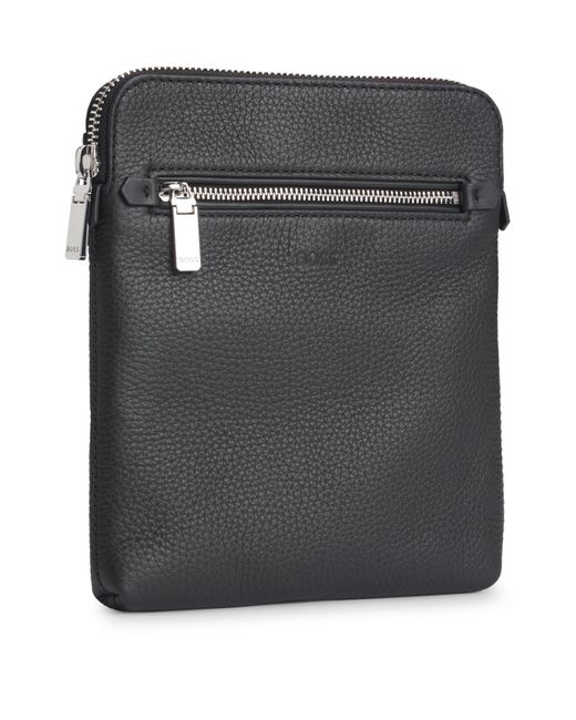 Boss Enveloptas Van Italiaans Leer Met Reliëflogo in het Black voor heren