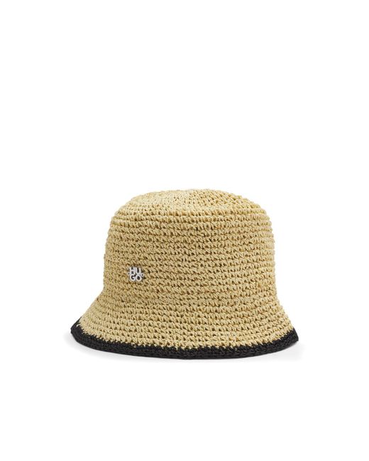 HUGO Natural Raffia Bucket Hat With Stacked Logo