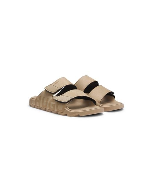 HUGO Brown Faux-Suede Slides With Logo Detailing for men