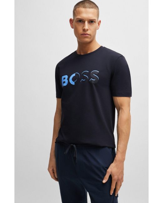 Boss Zweier-Pack T-Shirts aus Stretch-Baumwolle mit Logo-Artwork in Blue für Herren