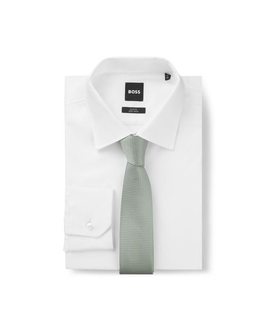 Boss Green Silk-Blend Tie With Micro Pattern for men