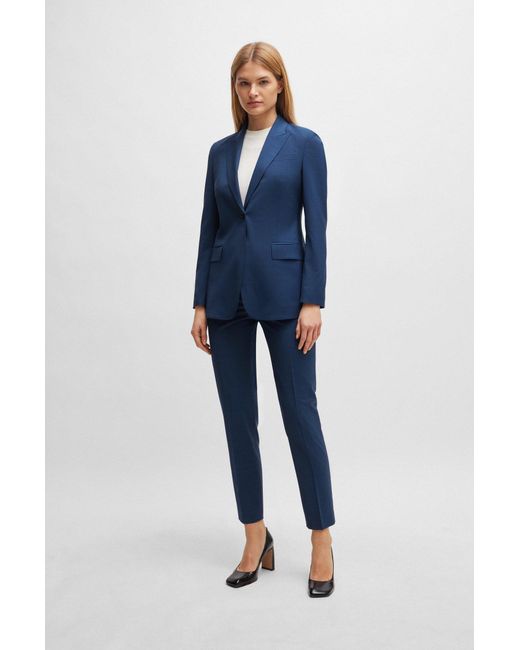 Boss Blue Regular-fit Trousers In Melange Virgin Wool