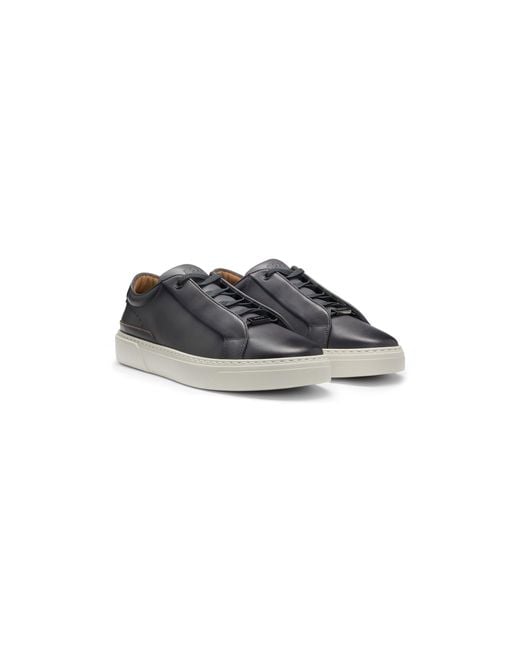 Boss Gray Gary Leather Trainers With Hidden Laces for men