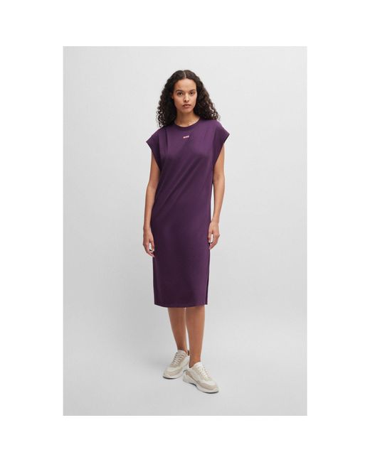 Boss Purple Cotton-Jersey T-Shirt Dress With Puff Logo