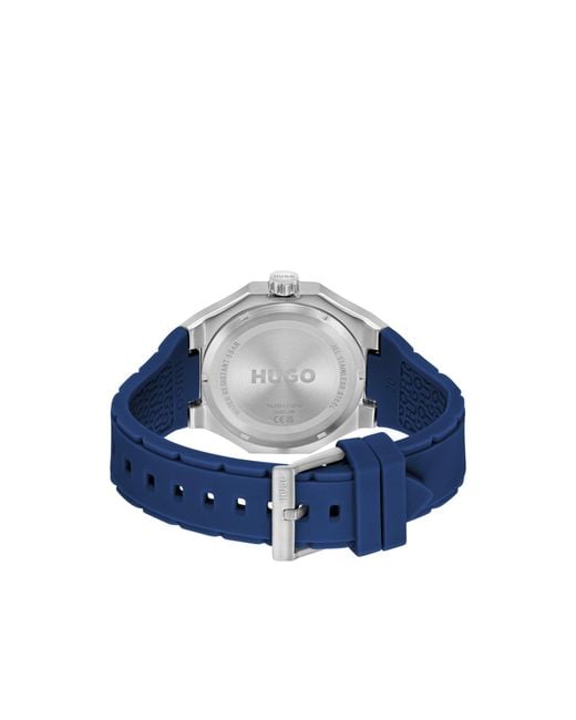 HUGO Blue Skeleton-Dial Watch With Silicone Strap for men
