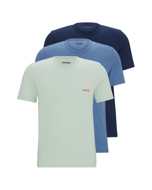 Lot de trois t-shirts en coton à logo imprimé HUGO pour homme en coloris Blue